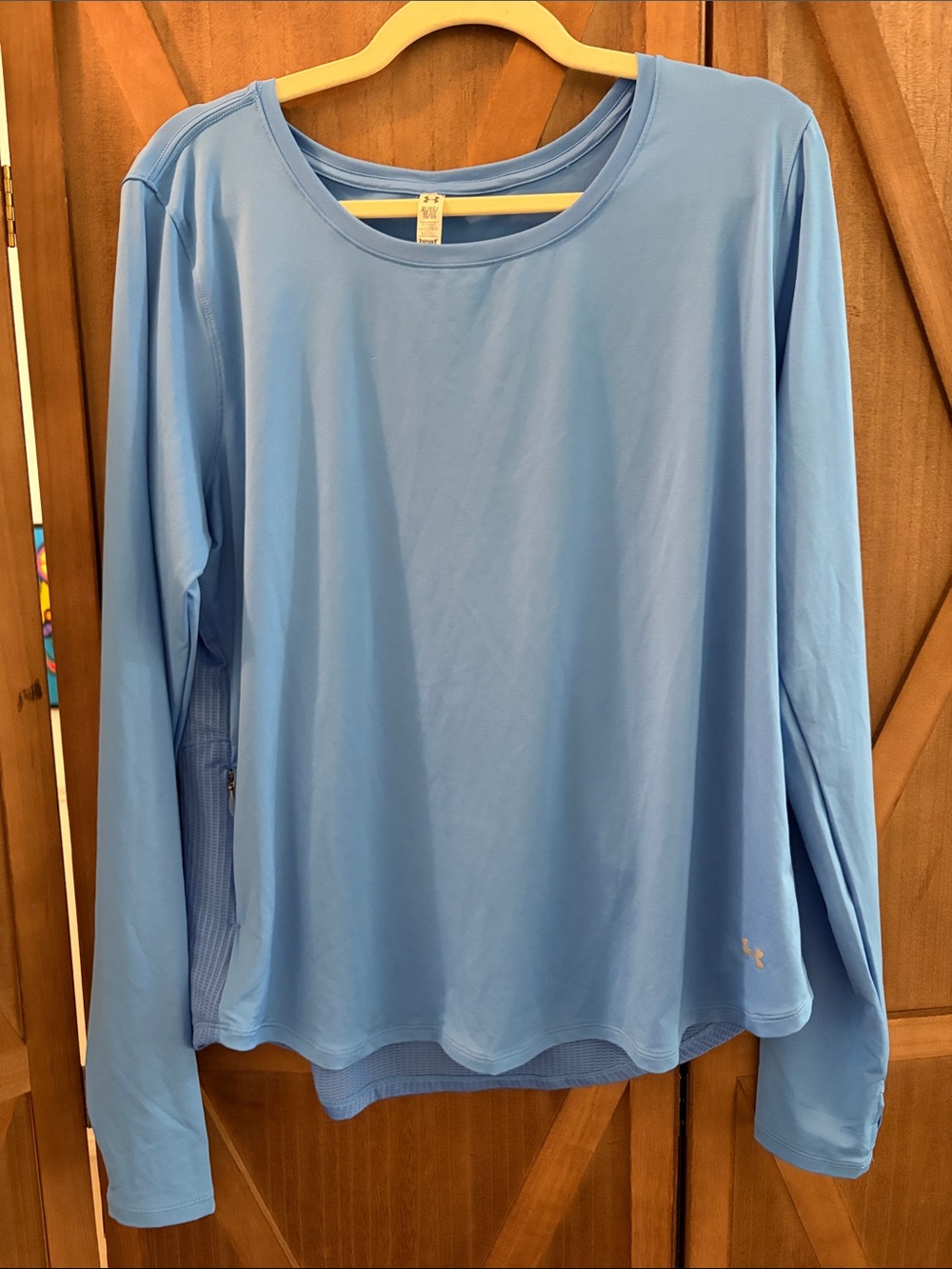 UNDER ARMOUR HeatGear Fitted Long Sleeve Activewear Top Light Blue SIZE XL